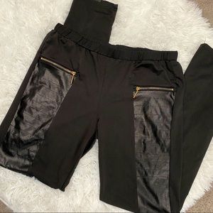 Faux Leather Zipper Stretch Fashion Leggings